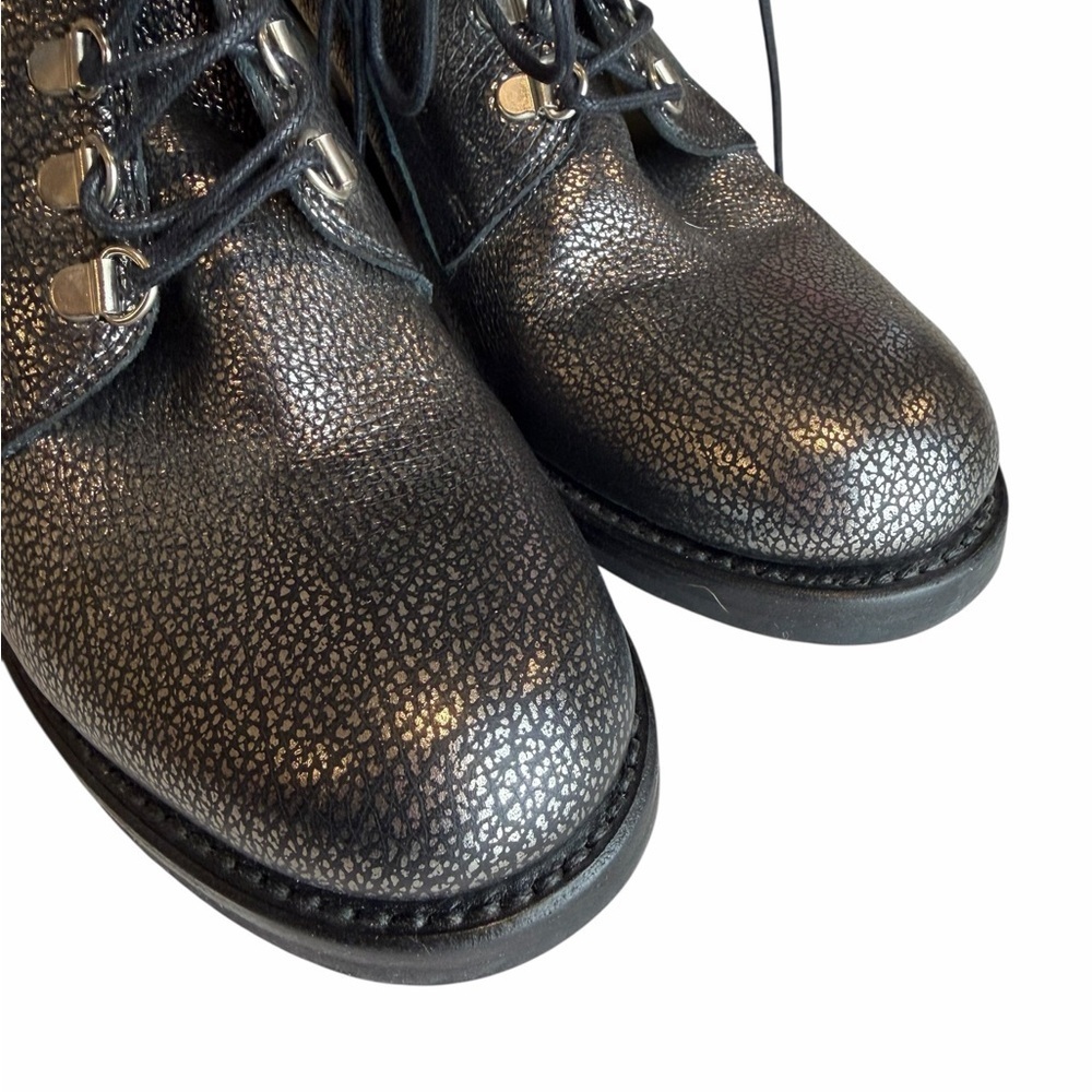 FREE LANCE Paris Shearling Lined Leather Combat Boots EU 39 Silver Metallic - Picture 10 of 14